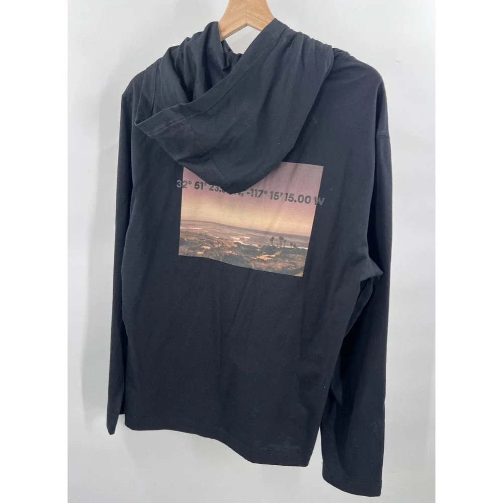BANANA REPUBLIC Mens Medium Black Supima Cotton Graphic Hoodie Shirt Long Sleeve